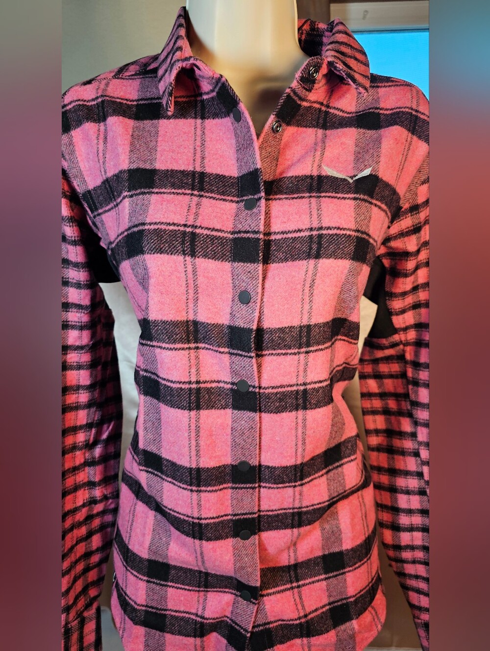 Salewa Puez Wool Shirt Alpine Merino Plaid Mauvemood Size M NWT